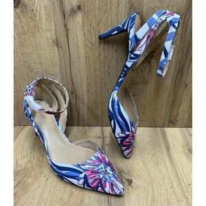 Bisou Bisou Womens Flora Floral Print 3 Inch Heels Pointy Toe Slingback Size 11M